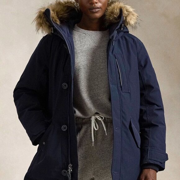 Polo Ralph Lauren Down Parka RL Navy Faux Fur Hood Women’s M - Picture 5 of 17
